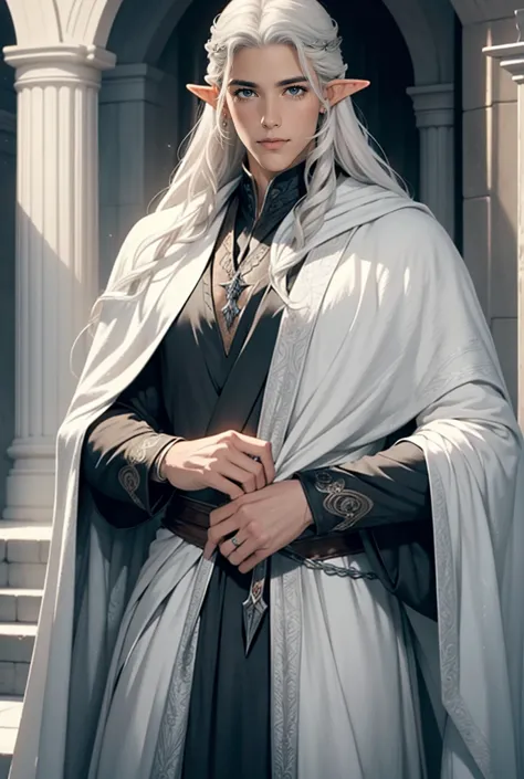 Tall, handsome, statuesque, manly, adult Lee Pace in the image of King Thranduil, platinum blond, king of the elves, he has long...