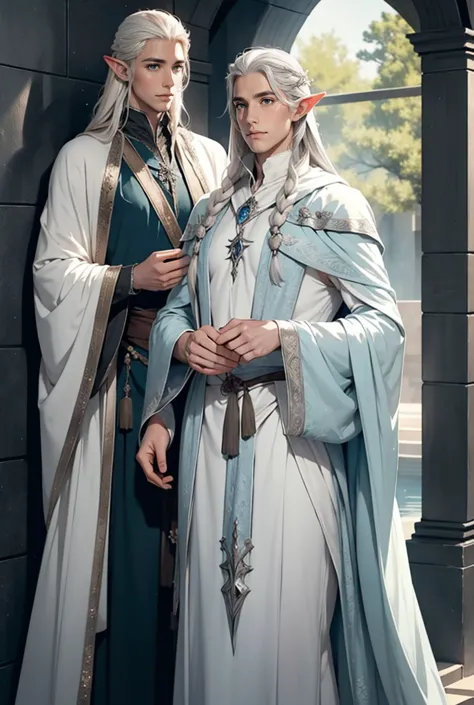 Tall, handsome, statuesque, manly, adult Lee Pace in the image of King Thranduil, platinum blond, king of the elves, he has long...