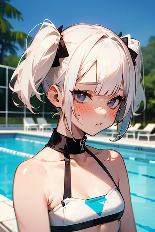 Short white hair, blush, Swimwear、Pool、Punk Fashion、Headbang 2.、Twin tails、sharp、