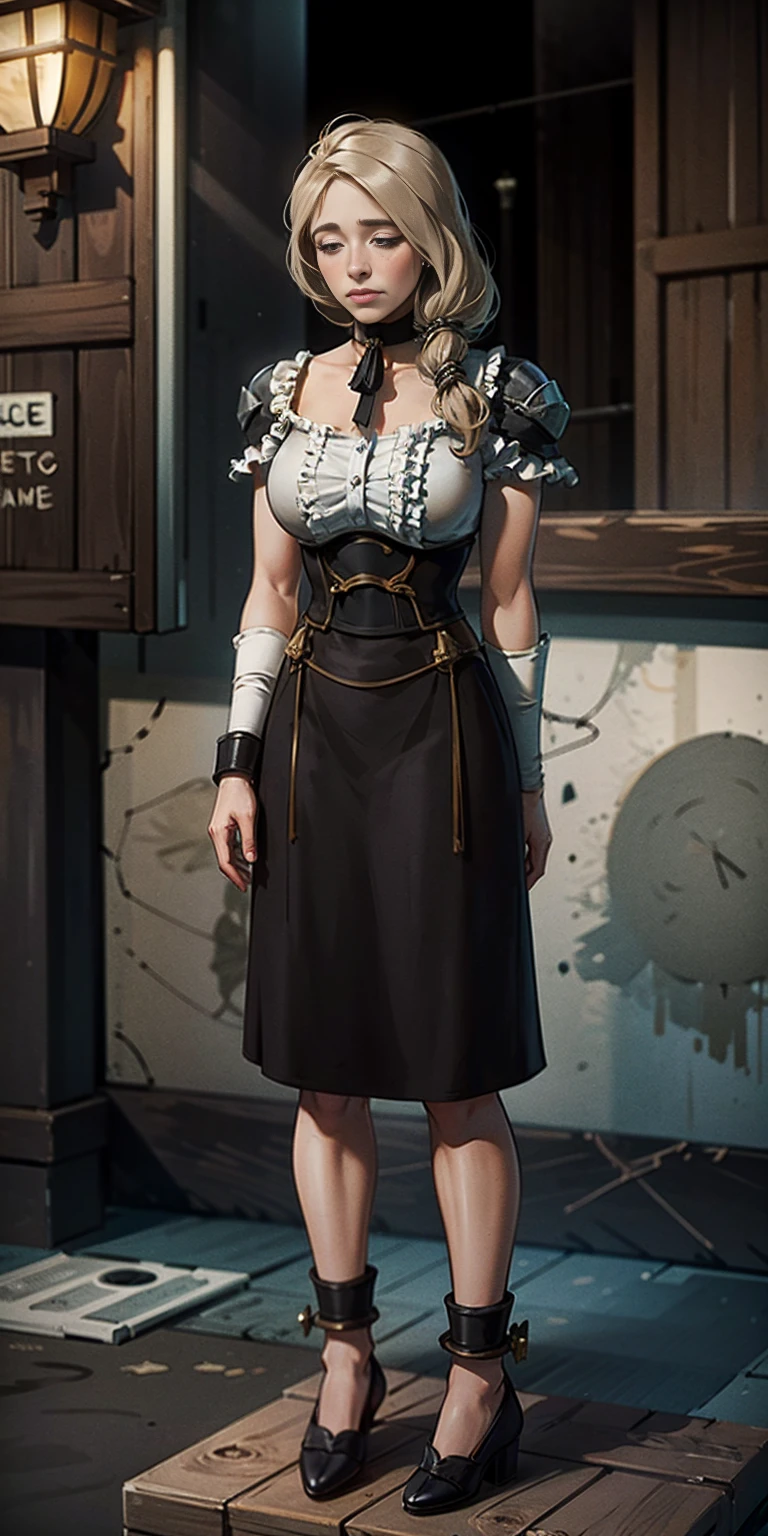 (​masterpiece, best quality), Intricate detailing, 1 girl, Mercedes von Martritz from Fire Emblem (Full body standing posture from toes to head on a wooden pole:1.2) iron collar, Arms behind the back, Iron cuffs, fetters, tied, Bondage-Outfit, Dishes, O-Ring, Bondage-Outfit blindfolded cover eyes, happy red cheeks, chain leash collar choker neck bell fetters wristbands bracers bracelets, split gag, Sad face, red cheeks, Crying tears, PAINFUL (She was sold and betrayed by her own family)