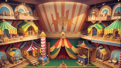 （Pop-up Books：1.5），（Circus），（Colorful、Highest quality、Attention to detail、masterpiece、Folk art、Cinematic Lighting Effects、4K、Chiaroscuro）