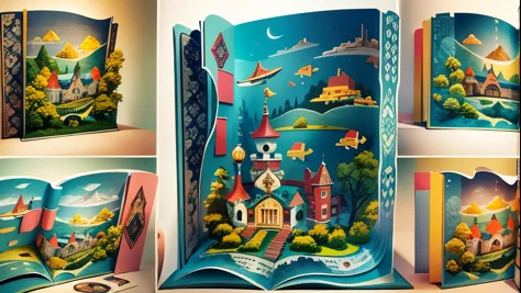 （Pop-up Books：1.5），（submarine），（Colorful、Highest quality、Attention to detail、masterpiece、Folk art、Cinematic Lighting Effects、4K、Chiaroscuro）