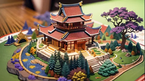 （Pop-up Books：1.5），（Japanese Castle），（Colorful、Highest quality、Attention to detail、masterpiece、Folk art、Cinematic Lighting Effects、4K、Chiaroscuro）