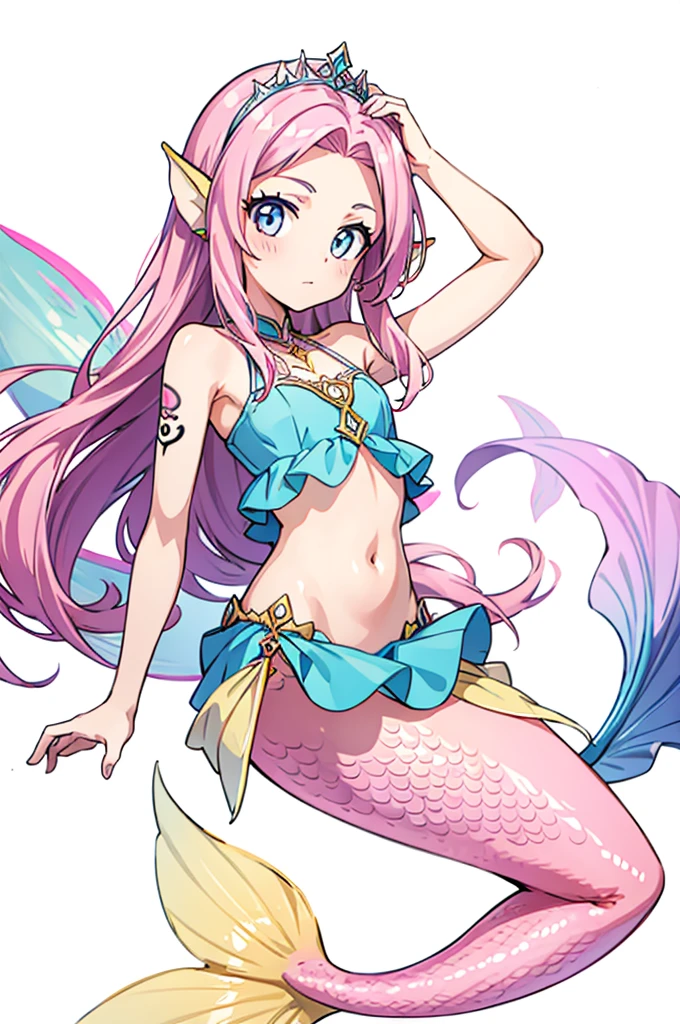 Female Mermaid, Pink Hair, Mermaid Tail, Top, RUNE TATTOS, Ear fins, 