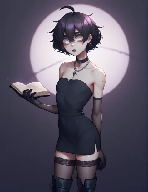 1 girl, alone, ppka, black fur, short hair, messy fur, ahoge, parts, parts en todo el cuerpo, grey eyes, blind eyes, kind eyes, ...