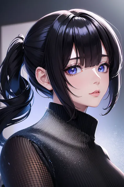 anime - style image of a woman with a black turtle neck top, digital anime illustration, beautiful anime portrait, detailed port...