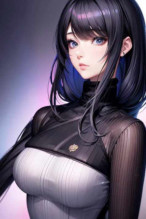 anime - style image of a woman with a black turtle neck top, digital anime illustration, beautiful anime portrait, detailed port...