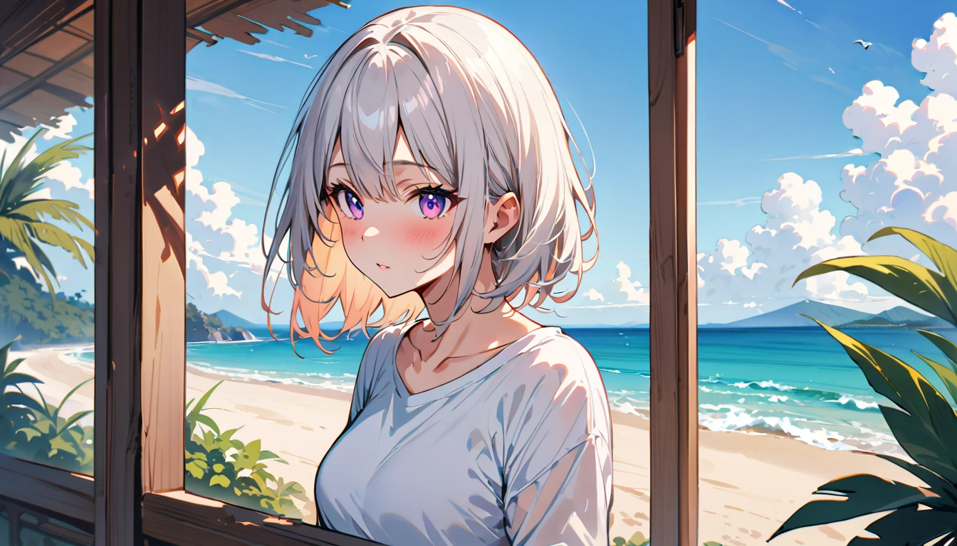 (masterpiece, Highest quality:1.2), 1 Girl, alone,Eyes open,Tropical atmosphere,Ocean,Relaxing