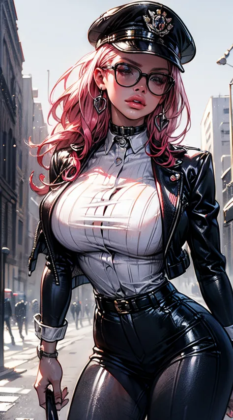 a pink-haired girl boss of the mafia,dark atmosphere,hidden weapons,high-end luxury cars,strategic meeting,secret hideout,heavy ...