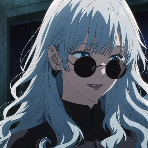 1girl, female gojo satoru, anime screencap from jujutsu kaisen, gojo satoru female version, solo, long_hair, ((Blue eyes, round ...