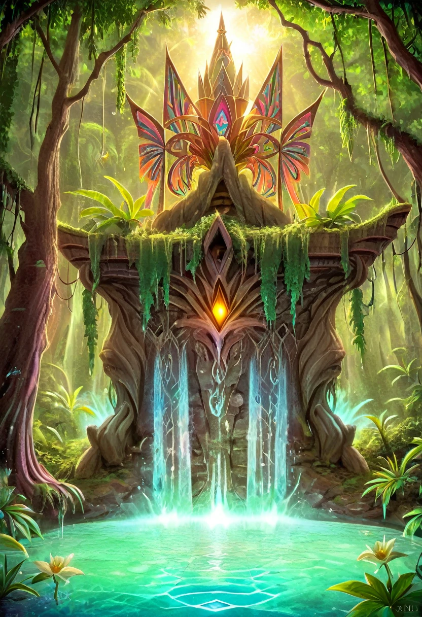  a picture of a druid in her jungle cove, an exotic, most beautiful human druid, priest of nature, warden of the wild of the jungle, (full body: 1.5), ((anatomically correct: 1.5)) long hair, wild hair, dynamic hair color, flowers and leaves in her hair, wearing a ((green robe: 1.3)), small cleavage, high boots, eyes glowing with magic, she protects her jungle grove, many old (cacao trees: 1.3), orchids trees, heliconia flowers, some wild life, a (stream of water: 1.3), fantasy art, vibrant, Ultra-high resolution, High Contrast, (masterpiece:1.5), highest quality, Best aesthetics), best details, best quality, highres, ultra wide angle, 16k, [ultra detailed], masterpiece, best quality, (extremely detailed) RAW, DruidMagicAI, Cinematic Hollywood Film, ((no nudity: 1.5))