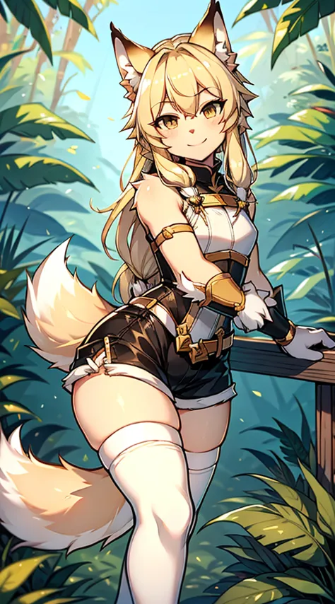 Wolf Boy，Wolf-eared boy，Archer Boy，Smile，cute，Tail，狼Tail，金色Tail，Hunter Junior，furry，furry，hairy，Blonde hair all over，Golden fur，...