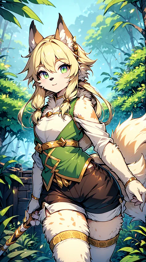 Wolf Boy，Wolf-eared boy，Archer Boy，Smile，cute，Tail，狼Tail，金色Tail，Hunter Junior，furry，furry，hairy，Blonde hair all over，Golden fur，...