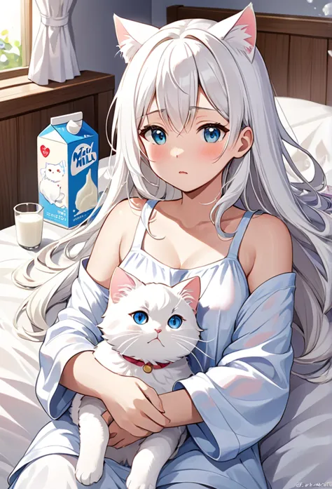 a scene of the white cat milk continuing treatment to recover。milk fights disease、i am encouraged by the love and support of my ...