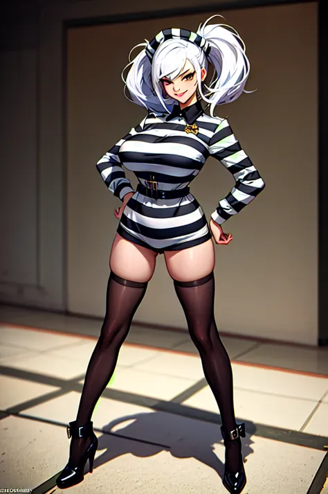 ((Masterpiece, best quality)),edgQuality,smirk,smug,bimbo glossy,full body,
edgHJ,striped clothing, a woman in a jail outfit pos...