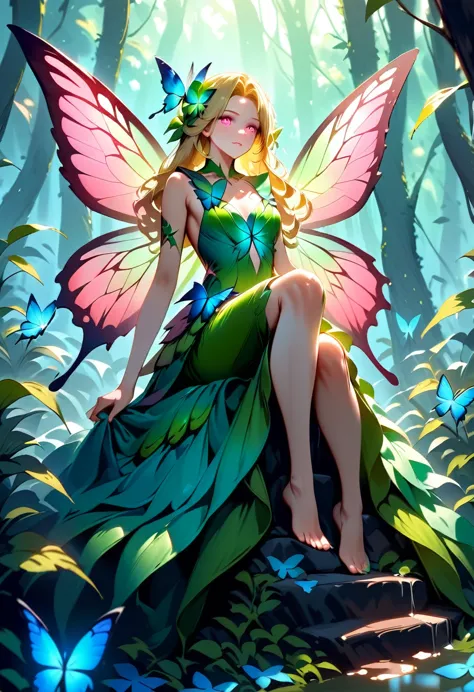 a picture of a jungle fairy, an extraordinary beautiful, elegant beauty, divine beautiful fairy, ((anatomically correct: 1.5)) s...