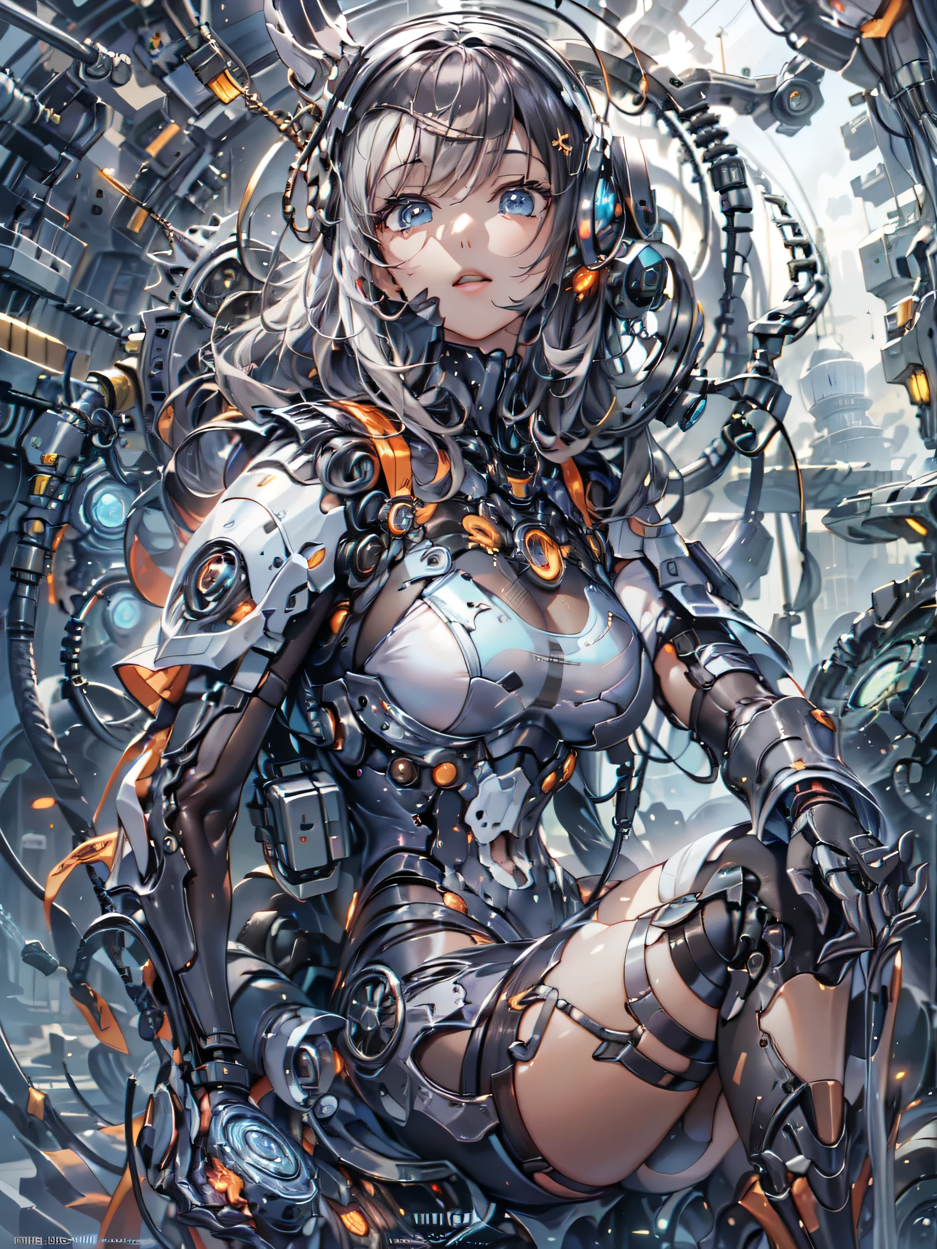 Manga magazine cover,  beautiful:1.2, Lupus Techwear, Mechanical spiders, cable, gear, circle, fractal, Art Station, CG Settlement, Art by Carlos Meglia