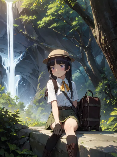 (masterpiece, highest quality),  (ruri gokou), blush, black hair, mole, mole under eye, one girl, long hair, hime cut, jungle ex...