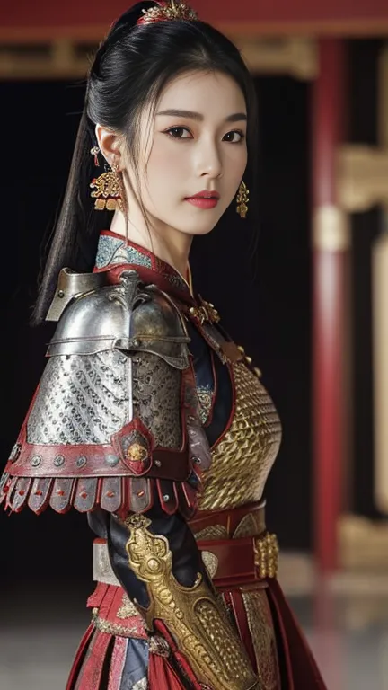 Front view , ancient Chinese girl, 2 century, looking at viewer, beautiful Chinese  Young General,  girl is 26 years old, (Highl...
