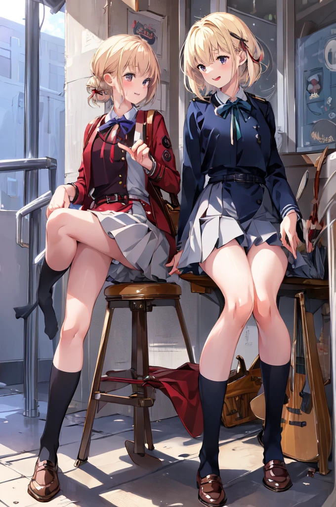 (masterpiece:1.2), best quality,pixiv,Chisato and Takina,
2girls,uniform,
