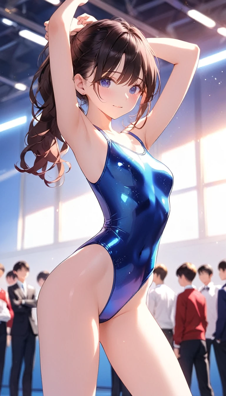 expensivequality illustration, masterpiece, Very delicate and beautiful, Attractive girl,(Gymnastics leotard,Tight leotard,length_Leotard with sleeves,expensive_Leg leotard,athletic leotard), Audience reaction,thin,Slender body,slim,expensive school,Gym,Gymnastics Club,Beautiful Eyes,(masterpiece, Highest quality:1.2), expensiveres, Very detailed CG Unity 8k wallpaper, Perfect lighting, colorful, ultra-expensive res,4K,Very detailed, photograph, 8k, High resolution,  ,Cowboy Shot,