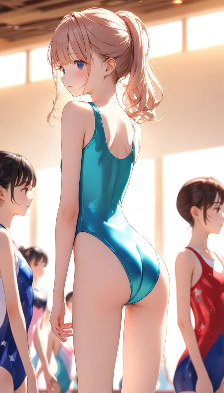 expensivequality illustration, masterpiece, Very delicate and beautiful, Attractive girl,(Gymnastics leotard,Tight leotard,length_Leotard with sleeves,expensive_Leg leotard,athletic leotard), Audience reaction,thin,Slender body,slim,expensive school,Gym,Gymnastics Club,Beautiful Eyes,(masterpiece, Highest quality:1.2), expensiveres, Very detailed CG ユニティ 8k 壁紙, Perfect lighting, colorful, ultra-expensive res,4K,Very detailed, photograph, 8k, High resolution,  17 years old,Cowboy Shot,