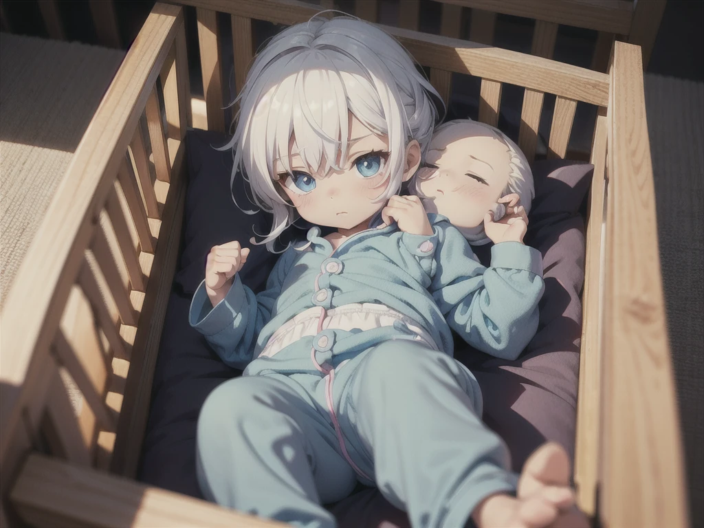 Una imagen anime de un niño pequeño con cabello blanco usando un pañal  grueso de - SeaArt AI