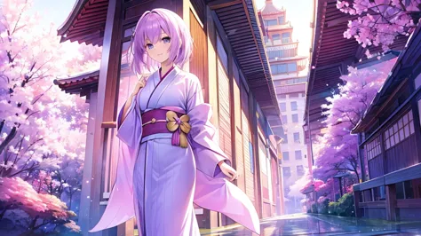 woman　clear　Light purple hair　　kimono　　Anime Style　　Work Abroad
