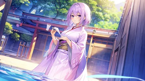 woman　clear　Light purple hair　　kimono　　Anime Style　　Work Abroad
