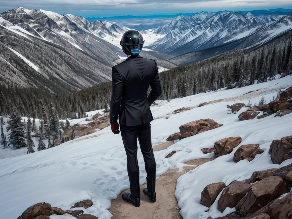 A Luxury Sales Suit man wearing a black rider full-face helmet overlooking wilderness,full body,standard rider black full face helmet,back view of the man, background is a wilderness,a man overlooking wilderness,a man overlooking wilderness,a man overlooking wilderness,a man overlooking wilderness,a man overlooking wilderness,full body,full body,full body,full body,with black rider full-face helmet,with black rider full-face helmet,with black rider full-face helmet,wearing black rider full-face helmet,wearing black full-face helmet,wearing black full-face helmet,overlooking wilderness,overlooking wilderness,Back view,Back view,Back view,Back view,Draw people small,Draw people small,Spectacular views,Spectacular views,Spectacular views,lonely man,lonely man,a black full-face helmet,a black full-face,A Luxury Sales Suit man,with Luxury Sales Suit