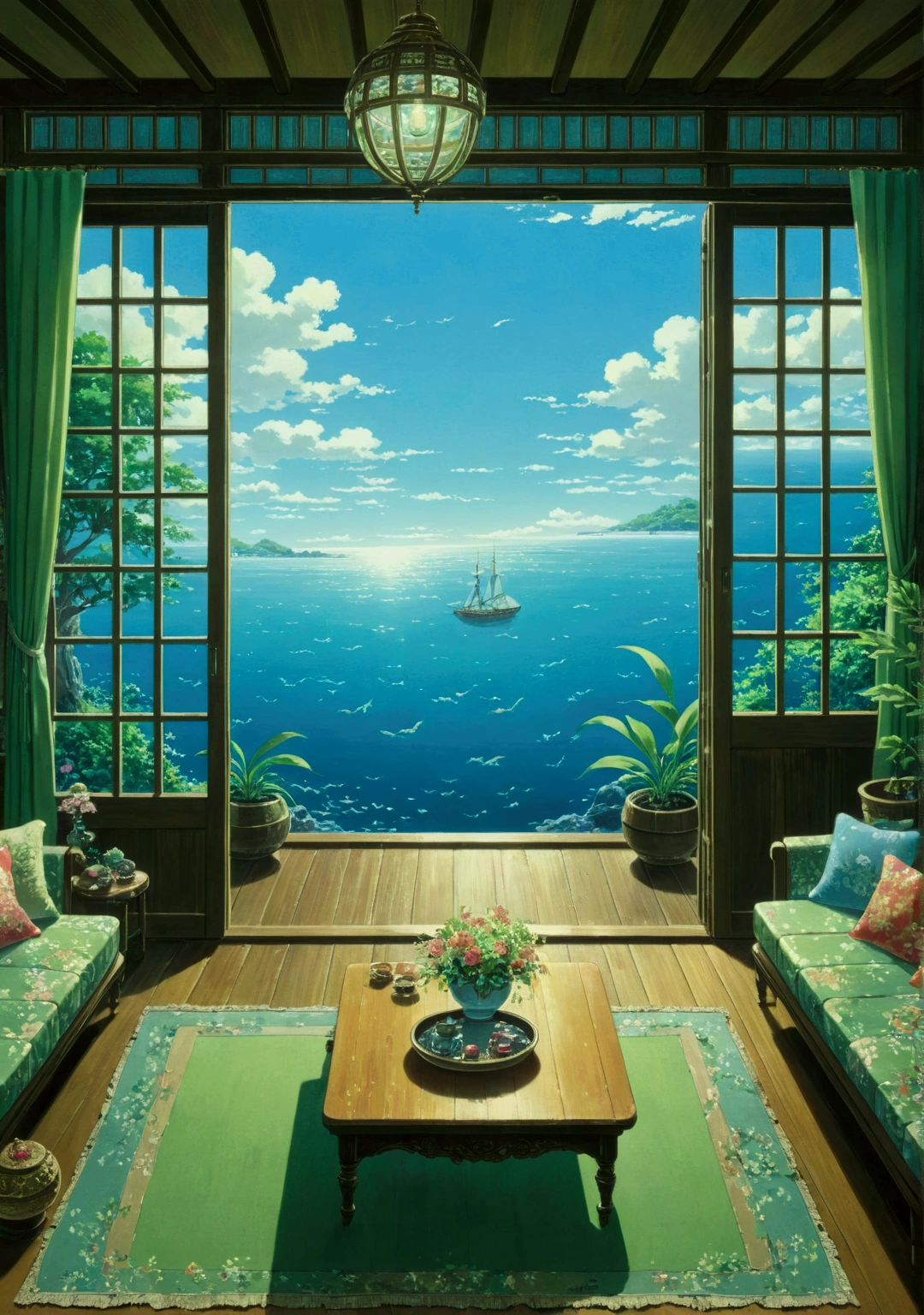 Ghibli　summer 　You can see the ocean　Stylish living room　