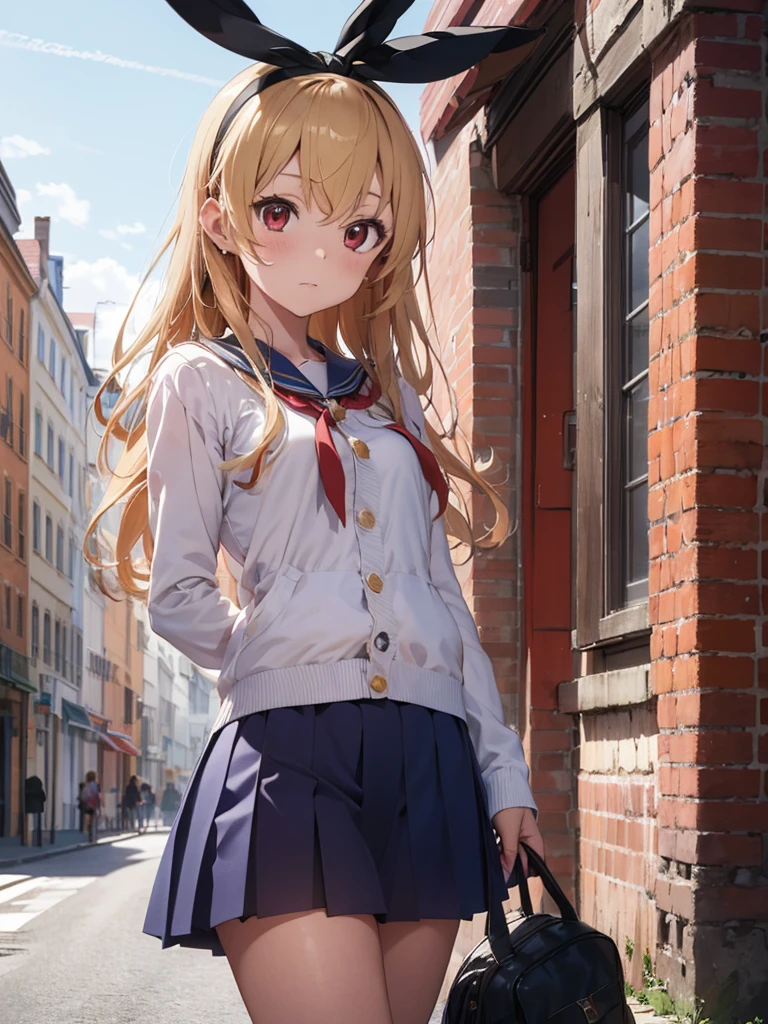 (masterpiece, best quality, highly detailed, ultra detailed, high resolution, absurdres, 4K, 8K:1.2), 
BREAK,shimakaze uniform:1.5, 10 years GIRL,Blonde_HAIR,RED eyes,(RED Ribbon on HAIRband:1.2)