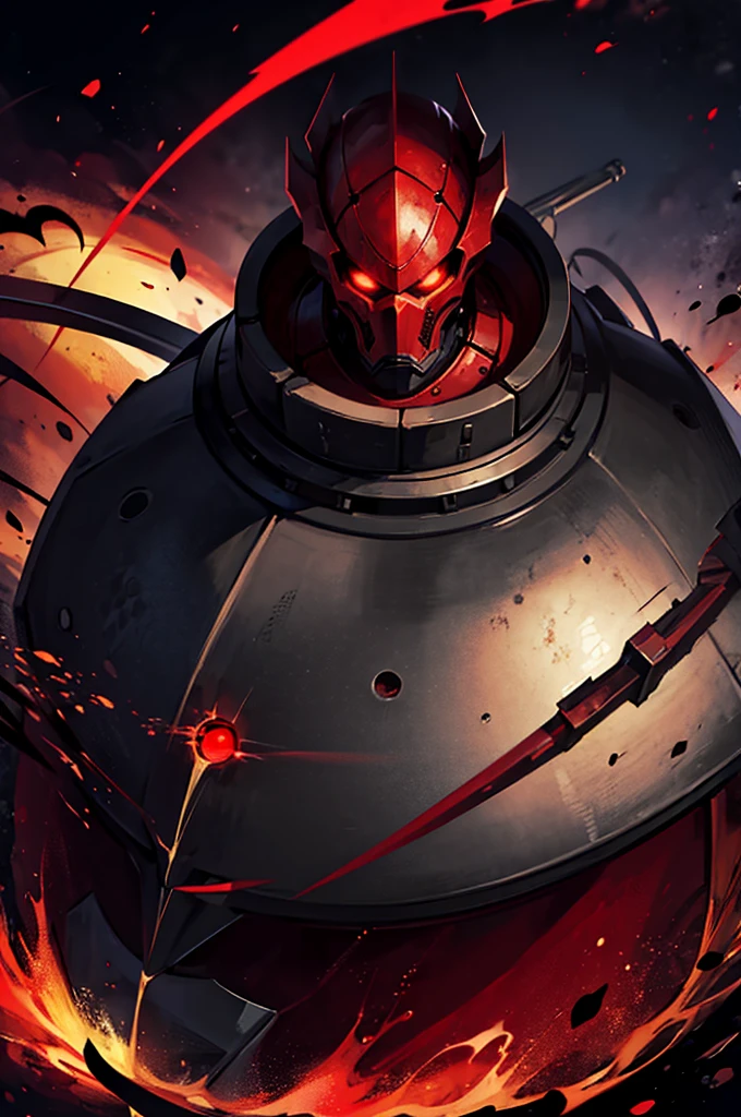 masterpiece, high quality, Big man, red armor, diving tanks, Red eyes, black sclera, SERIOUS LOOK, black trident, advanced age, black hair, strong, great bearing, space background, planets, visible face