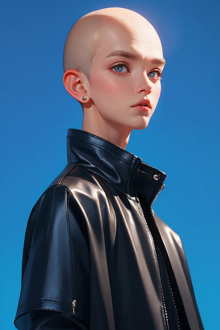 Blind Box,Simple Background,Blind Box,Simple Background，Shaved Head，Blonde Hair，Margiela，balenciaga，Vetments,High Fashion，Black jacket，whole body
