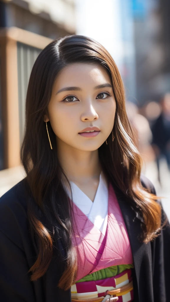 Cute Japanese woman, (16 years old), (Very cute face: 1.3), White moist skin, Looking at the camera, Melancholy expression,
BREAK,
Idol,
BREAK,
(Wearing cute kimono: 1.3), (Highly revealing kimono), Very large earrings, Short length,
BREAK,
(Fighting pose: 1.3),
BREAK,
(Long hair), (Pink hair: 1.2), (Wavy hair), (Gradient hair: 1.3), (Red hair at the ends),
BREAK,
(Realistic: 1.3), Masterpiece, Perfect lighting, (Ultra-high resolution), (8K), (Highly detailed: 1.4), (From the front), (Full body: 1.3), (Symmetrical: 1.2),
BREAK,
(Japanese city streets: 1.2),
BREAK,
(Demon Slayer: 1.4),
BREAK,
(Kasumi Arimura: 1.4),