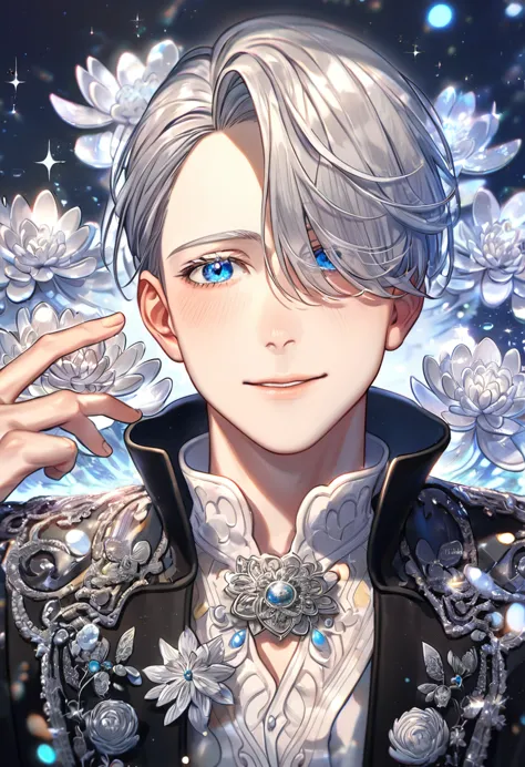 absurdres, highres, ultra detailed, HDR, master piece, best quality, extremely detailed, Victor Nikiforov, silver hair, expressi...