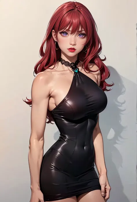  ((solo, 1woman, (TakashiroHiroko, dark purple eyes, red hair, long hair), lipstick, Extremely detailed, ambient soft lighting, ...