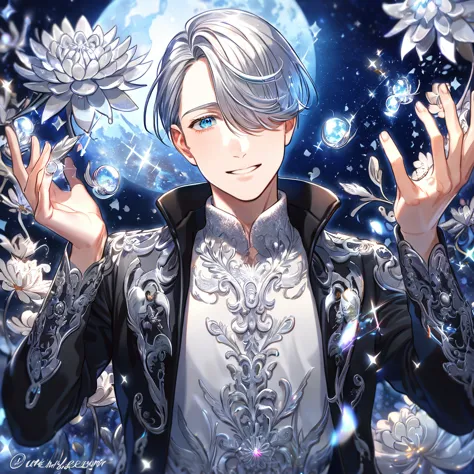 absurdres, highres, ultra detailed, hdr, master piece, best quality, extremely detailed, victor nikiforov, silver hair, expressi...