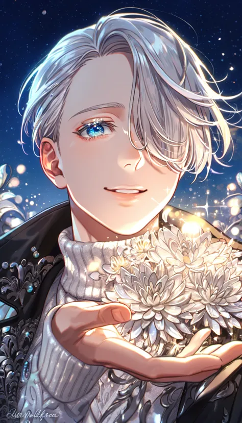 absurdres, highres, ultra detailed, hdr, master piece, best quality, extremely detailed, victor nikiforov, silver hair, expressi...