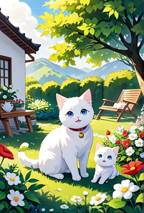 milk, the white cat who overcame illness、scenes for enjoying a new daily routine。milk is playing happily in the garden、i enjoy s...