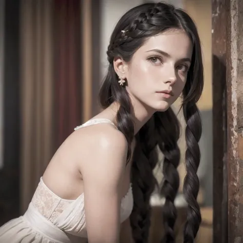 arafed photo of a woman with a braid in her hair, in her early 20s, maria fortuny, marianne collins, nadezhda tikhomirova, photo...