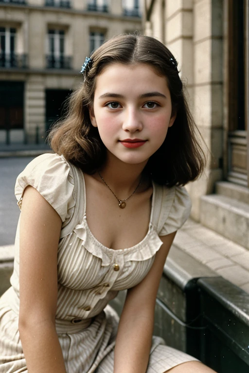 color, 1940 years 、A Parisian girl , 18 age, beautiful girl ,