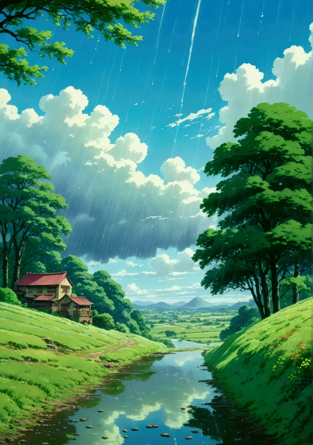 ghibli　summer　rain　countryside