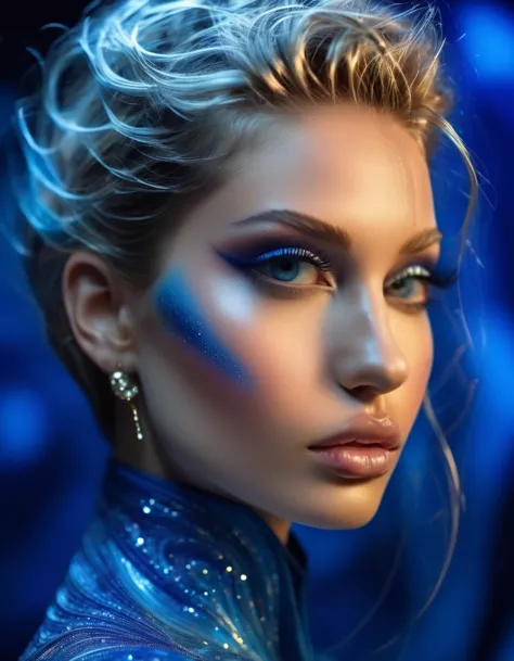 alex gray (alex grey) style,(photos of female models walking the runway in sapphire blue ocean luxury boutiques）,luxury boutique...