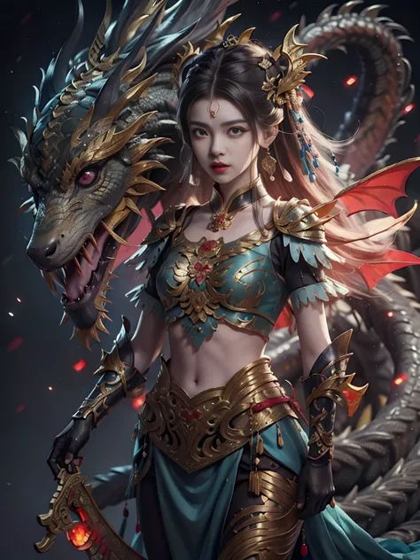 anime - a style illustration of a woman with a dragon and a sword, the dragon girl portrait, artgerm and ruan jia, ruan jia and ...