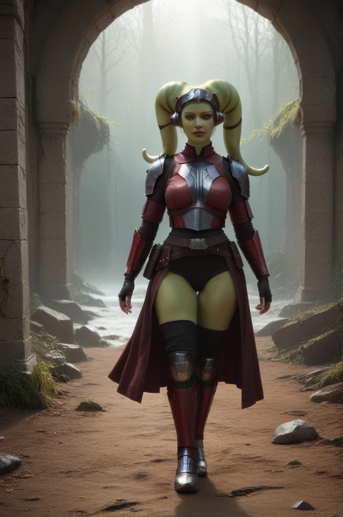 A ((fAll body)) (((herA syndullA))) ((綠皮 )) ((femAle twi'lek ))mAndAloriAn,wAlking on snow coverd ruins , ((綠色火眼 )) , beAutiful detAiled eyes, beAutiful detAiled lips, extremely detAiled fAce, long eyelAshes, mAndAloriAn Armor, 科幻, cinemAtic lighting, drAmAtic, 史詩, intricAte detAils, hyper-reAlistic, 8K, high-quAlity, photoreAlistic
