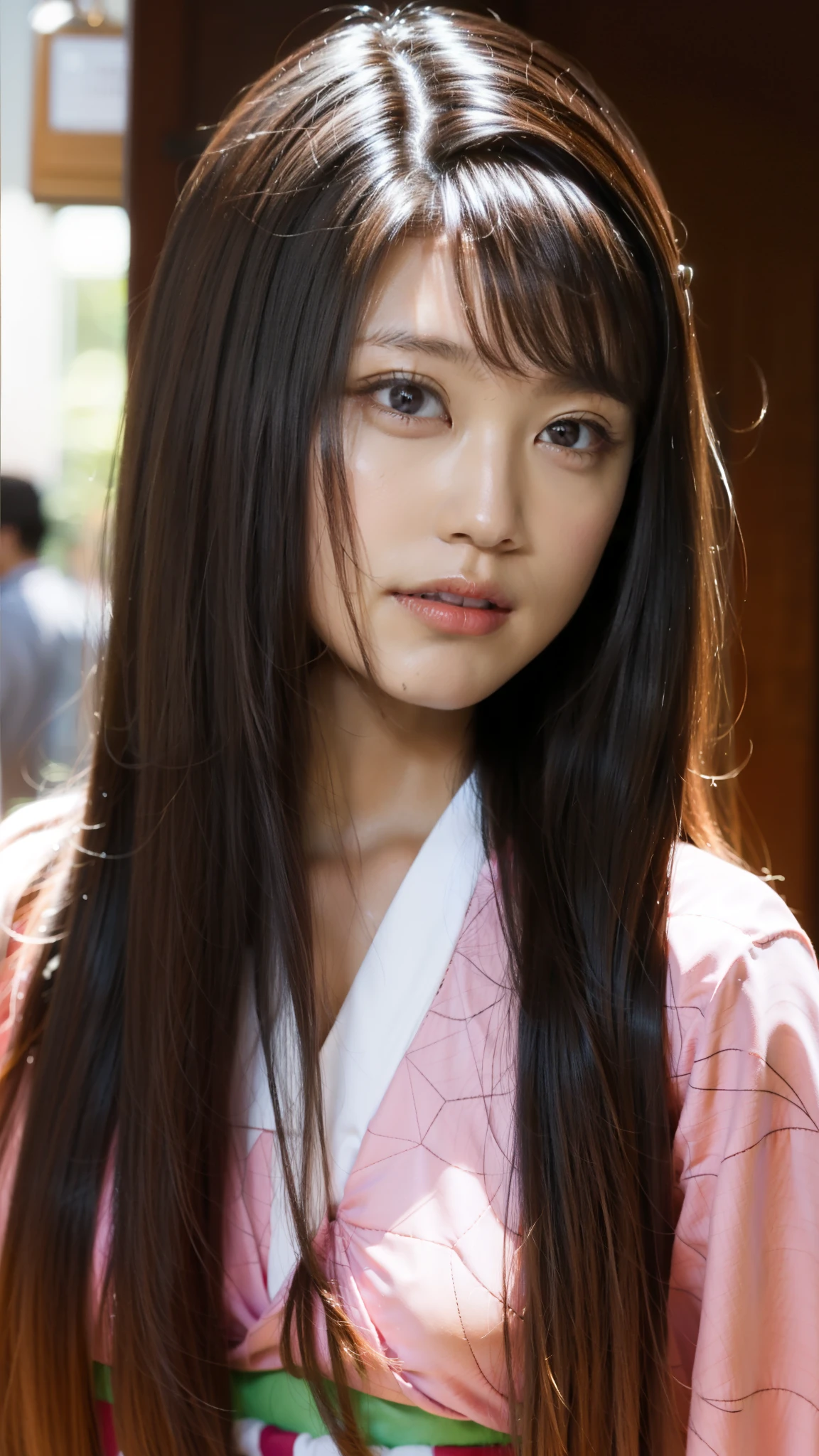 Cute Japanese woman, (16 years old), (Very cute face: 1.3), White moist skin, Looking at the camera, Melancholy expression,
BREAK,
Idol,
BREAK,
(Wearing cute kimono: 1.3), (Highly revealing kimono), Very large earrings, Short length,
BREAK,
(Fighting pose: 1.3),
BREAK,
(Long hair), (Pink hair: 1.2), (Wavy hair), (Gradient hair: 1.3), (Red hair at the ends),
BREAK,
(Realistic: 1.3), Masterpiece, Perfect lighting, (Ultra-high resolution), (8K), (Highly detailed: 1.4), (From the front), (Full body: 1.3), (Symmetrical: 1.2),
BREAK,
(Japanese city streets: 1.2),
BREAK,
(Demon Slayer: 1.4),
BREAK,
(Kasumi Arimura: 1.4),