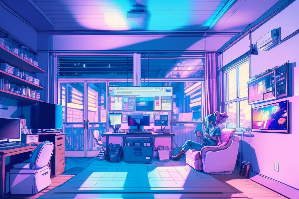 Girl is a trader, Pink Theme, Style Anime, computer, living room, in the computer screen is chart stock night light , (Very detailed:1.2), (Warm Light:1.2), masterpiece, Surreal,32K, Very detailedCG Unity 8K壁紙, Highest quality  (masterpiece,Highest quality:1.5)