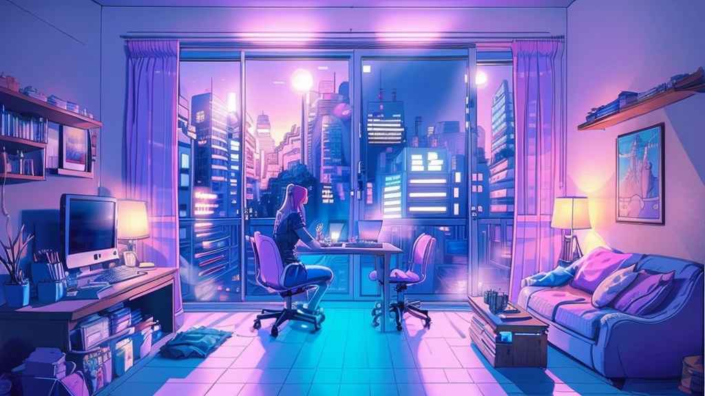 Girl is a trader, Pink Theme, Style Anime, computer, living room, in the computer screen is chart stock night light , (Very detailed:1.2), (Warm Light:1.2), masterpiece, Surreal,32K, Very detailedCG Unity 8K壁紙, Highest quality  (masterpiece,Highest quality:1.5)