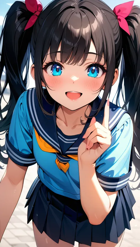 (Highest quality:1.2, 4K, 8k, Very detailed, up to date, Vibrant, Attention to detail, masterpiece:1.2, Highest quality, Best aesthetics), (1 girl, 18 year old beautiful girl), JK, Sailor suit, Pleated skirt, Open your mouth:1.2, Cute Smile:1.1, (Black Hair, Long twin tails), Dynamic Angle, Friendly atmosphere, Beautiful Hair, Shiny Hair, Beautiful Skin, Detailed face and eyes, Glossy Lips, Fine fingers, Accurate Fingers, It&#39;s not an unnatural hand., figure, Staring at the audience:1.2, (((Popsicles:1.1, Open your mouth咥える, Lustrous lips, Focus on lips, Face Up Shot))), Lush green park:1.2, Colorful flowers, Light and shadow with attention to detail, Background Blur.